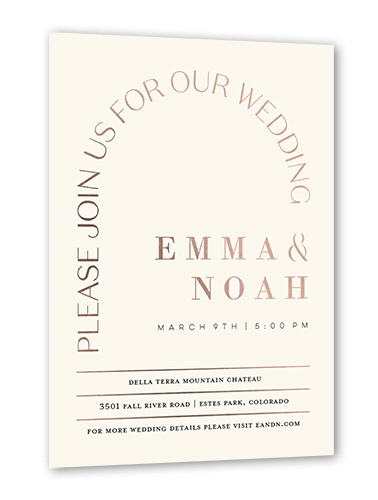 Arched Rehearsal Wedding Invitation, Rose Gold Foil, Beige, 5x7, Matte, Personalized Foil Cardstock, Square, Antique White
