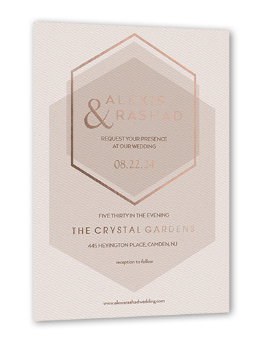 Modern Honeycomb Wedding Invitation, Beige, Rose Gold Foil, 5x7, Matte, Personalized Foil Cardstock, Square