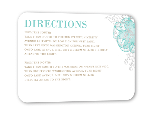 Floral Fringe Wedding Enclosure Card, Silver Foil, Blue, Pearl Shimmer Cardstock, Rounded
