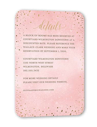 Resplendent Night Wedding Enclosure Card, Pink, Gold Foil, Pearl Shimmer Cardstock, Rounded