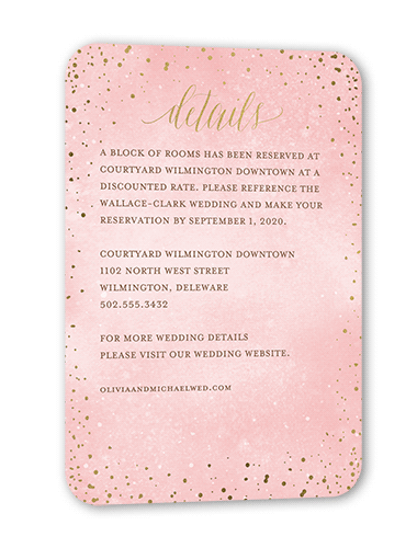 Resplendent Night Wedding Enclosure Card, Pink, Gold Foil, Pearl Shimmer Cardstock, Rounded, Soft Pink