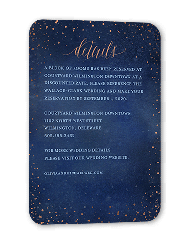 Resplendent Night Wedding Enclosure Card, Blue, Rose Gold Foil, Signature Smooth Cardstock, Rounded, Nautical