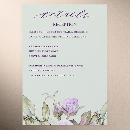 Rose Bouquet Wedding Enclosure Card, Purple, Matte, Pearl Shimmer Cardstock, Square