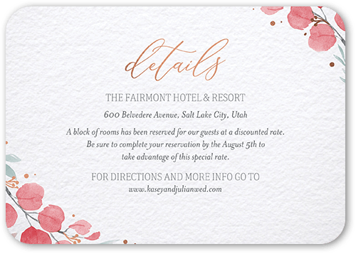 Brushed Botanicals Wedding Enclosure Card, Gold Foil, Pink, Pearl Shimmer Cardstock, Rounded, Blush Pink