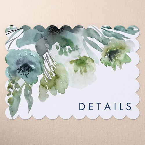Abstract Bouquet Wedding Enclosure Card, Blue, Pearl Shimmer Cardstock, Scallop