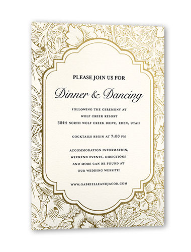 Ornate Petals Wedding Enclosure Card, White, Gold Foil, Matte, Pearl Shimmer Cardstock, Square, White