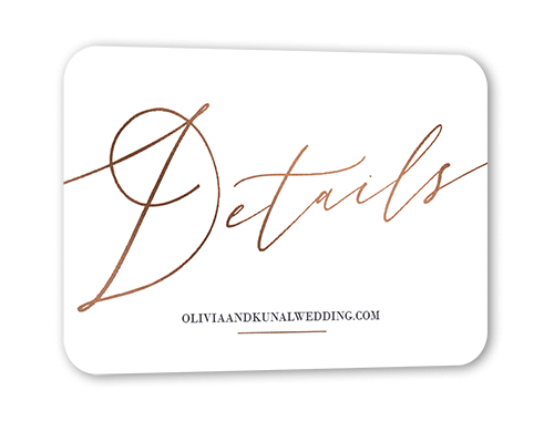 Exciting Script Wedding Enclosure Card, White, Rose Gold Foil, Pearl Shimmer Cardstock, Rounded