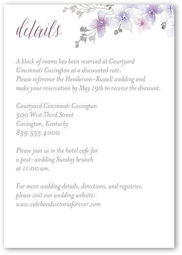 Rustic Wildflowers Wedding Enclosure Card, Purple, Matte, Signature Smooth Cardstock, Square