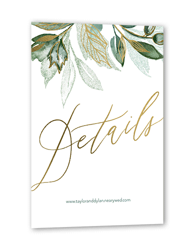 Artfully Adorned Wedding Enclosure Card, Gold Foil, Green, Matte, Pearl Shimmer Cardstock, Square