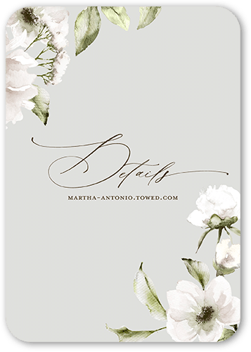 Light Floral Wedding Enclosure Card, Grey, Pearl Shimmer Cardstock, Rounded, Silver Lining