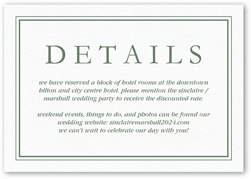 Simple Branches Wedding Enclosure Card, Green, Matte, Signature Smooth Cardstock, Square