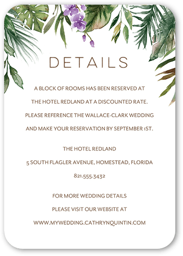 Tropical Herald Wedding Enclosure Card, Purple, 100% Recycled Cardstock , Rounded