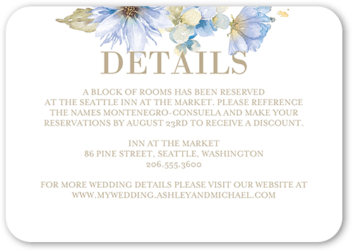 Watercolor Bouquet Wedding Enclosure Card, Blue, 100% Recycled Cardstock , Rounded, Light Blue