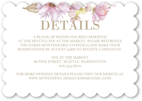 Watercolor Bouquet Wedding Enclosure Card, Purple, Signature Smooth Cardstock, Scallop