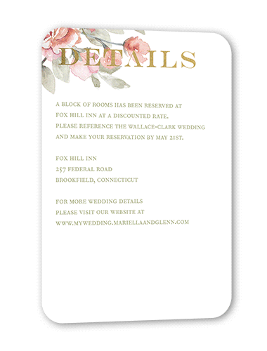 Diamond Blossoms Wedding Enclosure Card, Pink, Gold Foil, Signature Smooth Cardstock, Rounded