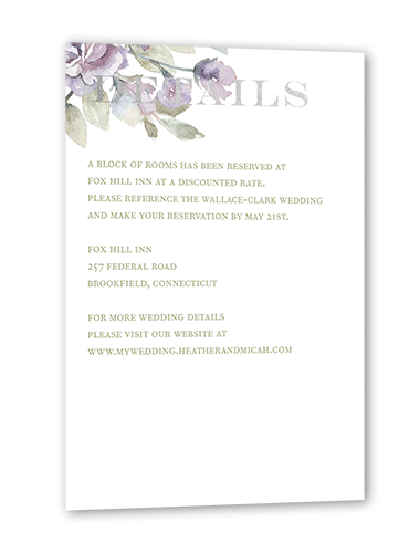 Diamond Blossoms Wedding Enclosure Card, Silver Foil, Purple, Matte, Pearl Shimmer Cardstock, Square, Verbena