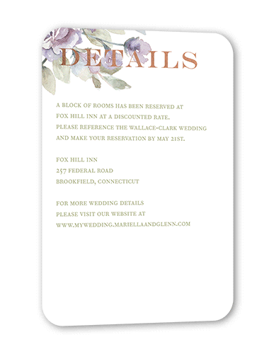 Diamond Blossoms Wedding Enclosure Card, Rose Gold Foil, Purple, Signature Smooth Cardstock, Rounded
