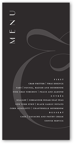 Nouveau Connection Wedding Menu, Grey, 4x8 Menu, Matte, Signature Smooth Cardstock, Square, Charcoal