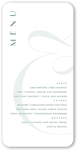 Nouveau Connection Wedding Menu, Green, 4x8 Menu, 100% Recycled Cardstock , Rounded, Desert Green