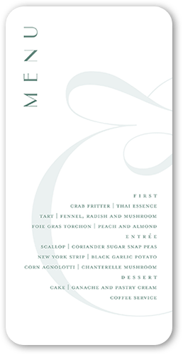 Nouveau Connection Wedding Menu, Green, 4x8 Menu, Matte, Signature Smooth Cardstock, Rounded