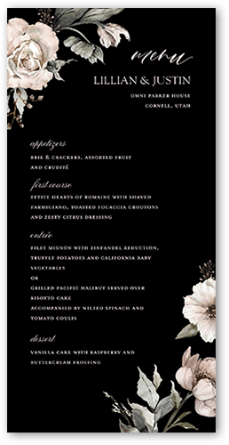 Black Tie Affair Wedding Menu, Black, 4x8 Menu, 100% Recycled Cardstock ?, Square