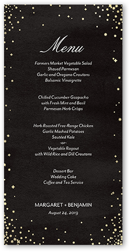 Elegant Sky Wedding Menu, Black, 4x8 Menu, Pearl Shimmer Cardstock, Square, Black