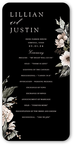 Black Tie Affair Wedding Program, Black, 4x8 Flat Program, Pearl Shimmer Cardstock, Rounded, Black