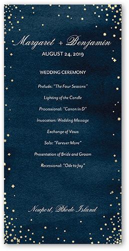 Elegant Sky Wedding Program, Blue, 4x8 Flat Program, Pearl Shimmer Cardstock, Square, Baltic
