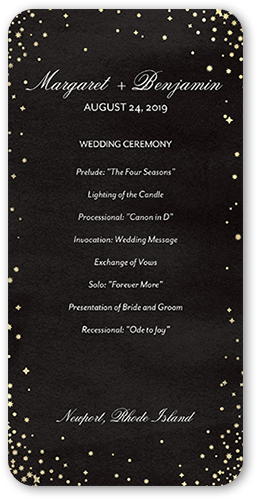 Elegant Sky Wedding Program, Black, 4x8 Flat Program, Pearl Shimmer Cardstock, Rounded
