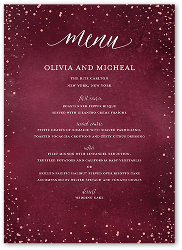 Resplendent Night Wedding Menu, Purple, 5x7 Flat Menu, 100% Recycled Cardstock , Square