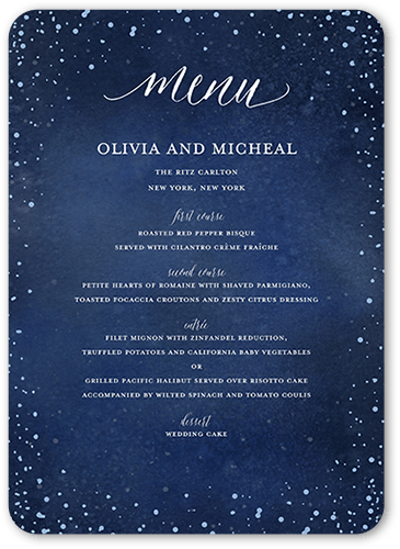 Resplendent Night Wedding Menu, Blue, 5x7 Flat Menu, Pearl Shimmer Cardstock, Rounded, Nautical