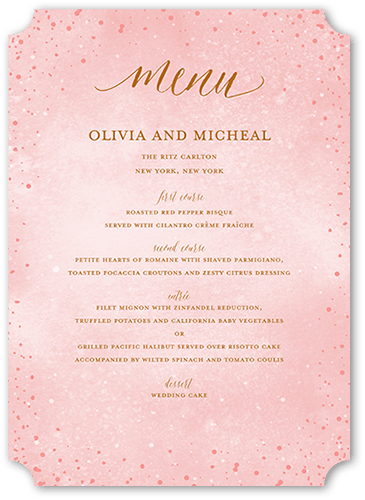 Resplendent Night Wedding Menu, Pink, 5x7 Flat Menu, Pearl Shimmer Cardstock, Ticket