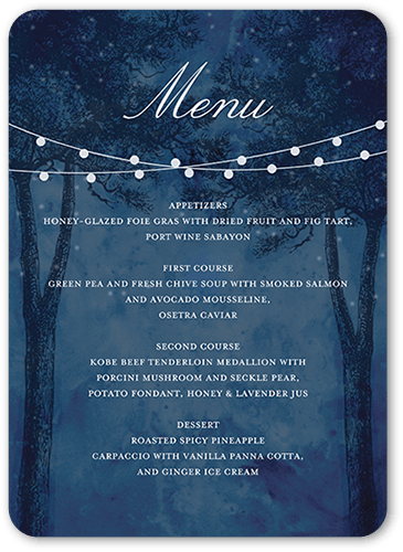 Luminous Evening Wedding Menu, Blue, 5x7 Flat Menu, Standard Smooth Cardstock, Rounded