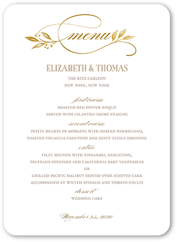 Classic Herald Wedding Menu, Yellow, 5x7 Flat Menu, Pearl Shimmer Cardstock, Rounded, Dijon