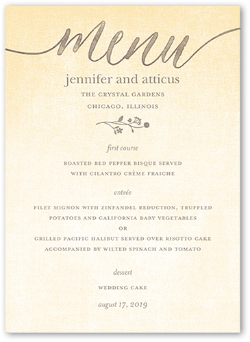 Delightful Blooms Wedding Menu, Brown, 5x7 Flat Menu, Luxe Double-Thick Cardstock, Square