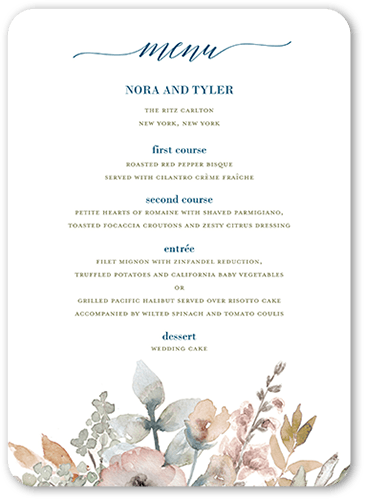 Diamond Blossoms Wedding Menu, Green, 5x7 Flat Menu, Pearl Shimmer Cardstock, Rounded, Aloe