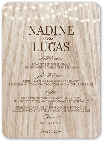 Romantic Evening Wedding Menu, Beige, 5x7 Flat Menu, 100% Recycled Cardstock , Rounded