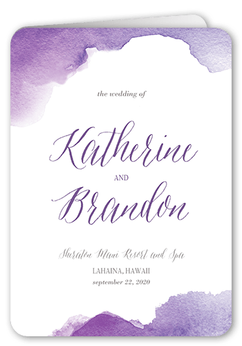 Simply Watercolor Wedding Program, Purple, 5x7, Matte, Folded Smooth Cardstock, Rounded, Baroque