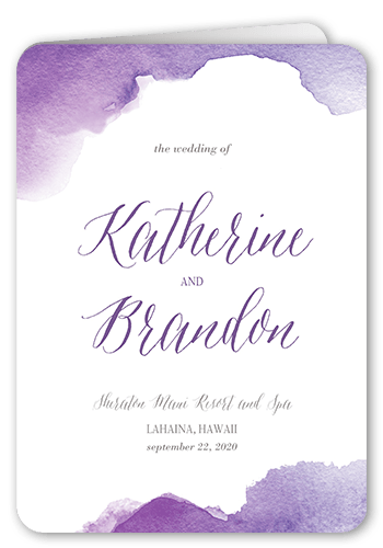 Simply Watercolor Wedding Program, Purple, 5x7, Pearl Shimmer Cardstock, Rounded