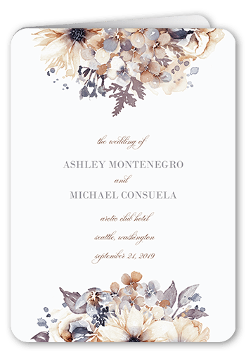 Watercolor Bouquet Wedding Program, Beige, 5x7, Pearl Shimmer Cardstock, Rounded