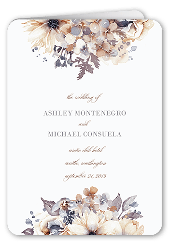 Watercolor Bouquet Wedding Program, Beige, 5x7, Matte, Folded Smooth Cardstock, Rounded