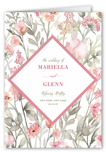Diamond Blossoms Wedding Program, Pink, 5x7, Pearl Shimmer Cardstock, Square