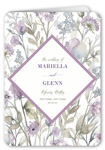 Diamond Blossoms Wedding Program, Purple, 5x7, Matte, Folded Smooth Cardstock, Rounded, Verbena