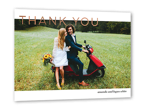 Flourishing Thanks Thank You Card, White, Rose Gold Foil, 5x7 Flat, Luxe Double-Thick Cardstock, Square, White