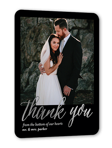 Impeccable Gesture Thank You Card, Silver Foil, Black, 5x7 Flat, Pearl Shimmer Cardstock, Rounded, Black
