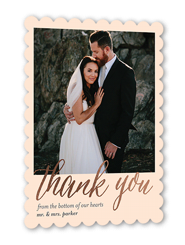 Impeccable Gesture Thank You Card, Beige, Rose Gold Foil, 5x7 Flat, Pearl Shimmer Cardstock, Scallop