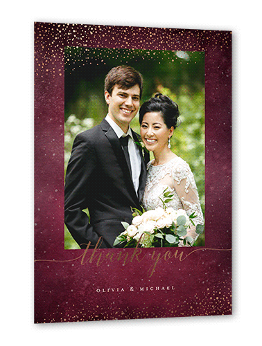 Resplendent Night Thank You Card, Rose Gold Foil, Purple, 5x7 Flat, Pearl Shimmer Cardstock, Square, House Red