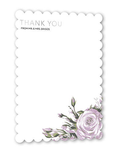 Crisp Petals Thank You Card, Purple, Silver Foil, 5x7 Flat, Pearl Shimmer Cardstock, Scallop