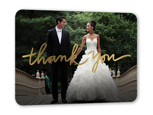 Extended Thanks Thank You Card, White, Gold Foil, 5x7 Flat, Pearl Shimmer Cardstock, Rounded, White