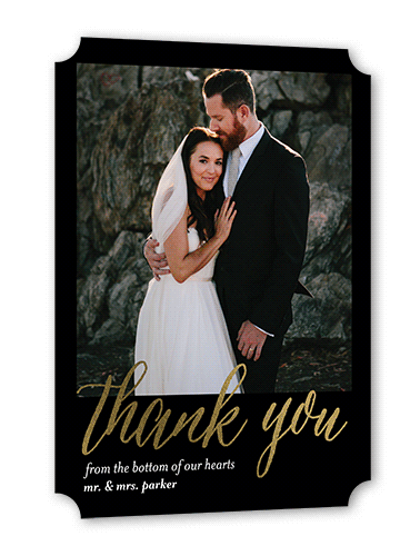Impeccable Gesture Thank You Card, Gold Foil, Black, 5x7 Flat, Pearl Shimmer Cardstock, Ticket